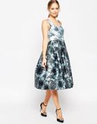 Asos Premium Mono Floral Midi Prom Dress - Mono