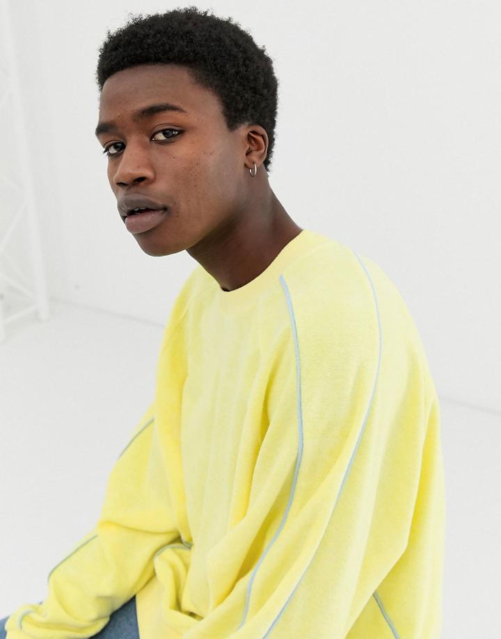 Asos Design Oversized Sweatshirt In Towelling With Piping In Yellow