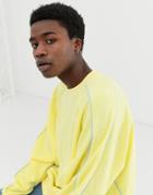 Asos Design Oversized Sweatshirt In Towelling With Piping In Yellow