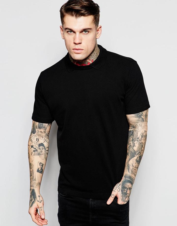 Diesel Polo T-venus Pique With Crewneck Detail In Black - Black