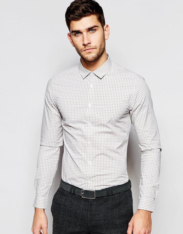 Asos Skinny Shirt In Light Gray Gingham Check - Light Gray