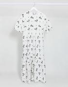 Asos Design Tiered Cotton Poplin Smock Midi Dress In Mono Floral Print-multi
