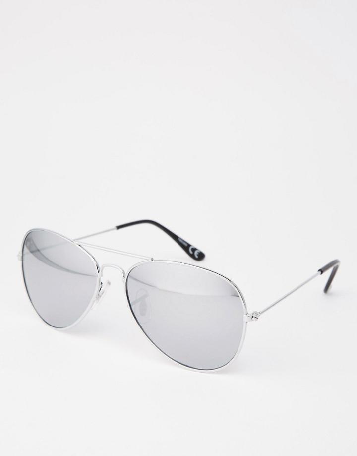 Asos Silver Aviator With Mirror Lens - Silver