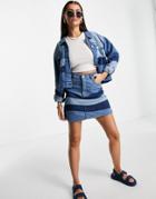 Neon Rose Mini Skirt In Wavy Denim - Part Of A Set-blues