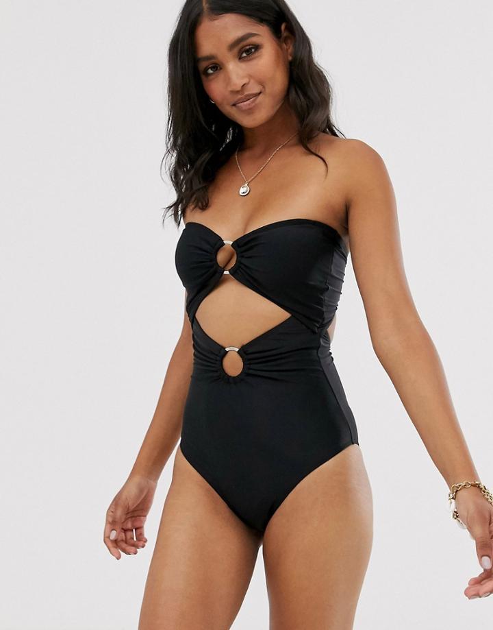 Unique21 Double O Ring Bandeau Swimsuit-black