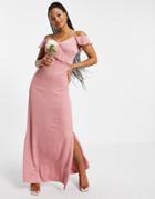 Oasis Bridesmaid Bardot Slinky Maxi Dress In Pale Pink