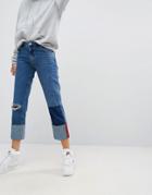 Asos Deep Turn Up Jeans With Bound Selvage - Blue