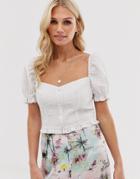 Stradivarius Seersucker Sweetheart Neck Blouse In White-beige