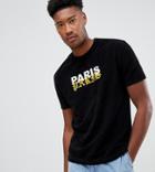 Asos Design Tall Relaxed T-shirt In Towelling With Paris Slogan Embroidery - Black