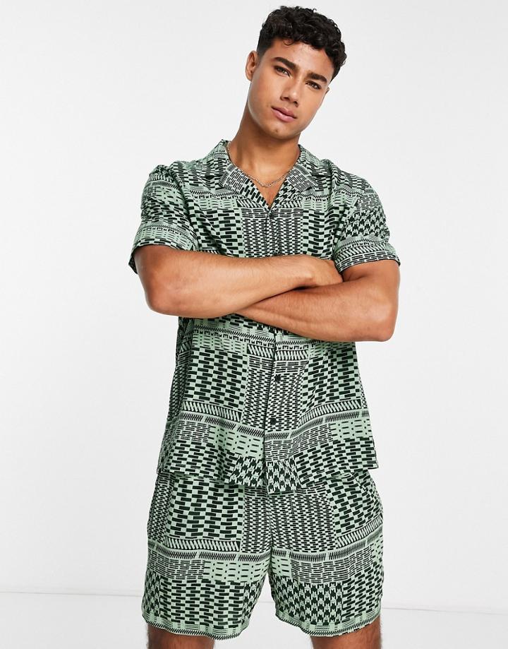 New Look Shirt With Checkerboard Print In Green - Part Of A Set