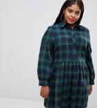 Unique21 Hero Plus Shirt Skater Dress In Plaid - Blue