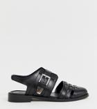 Asos Design Wide Fit Minister Leather Cut Out Flat Shoes - Black