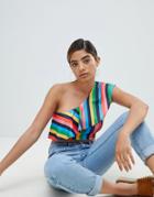 Missguided Striped One Shoulder Top - Multi