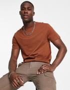 Asos Design Organic Blend T-shirt With Crew Neck In Brown