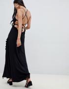 Asos Design Lace Up Maxi Dress With Ladder Trim - Black