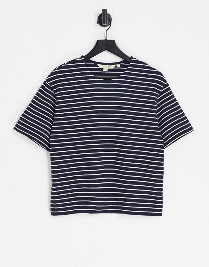 People Tree Long Sleeve T-shirt In Breton Stripe Cotton-navy