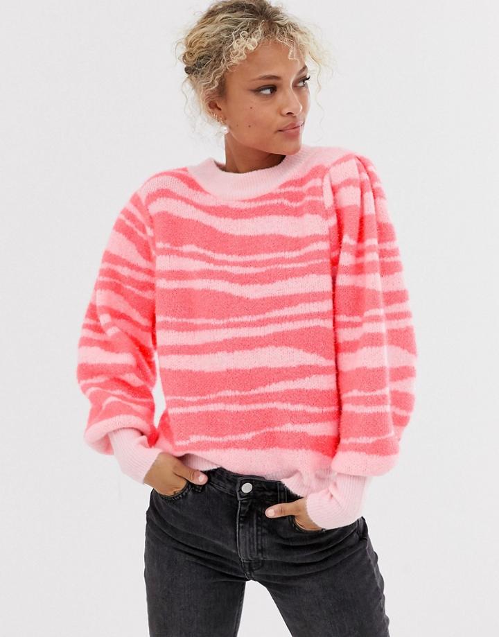 Asos Design Tinsel Animal Sweater With Volume Sleeve-multi