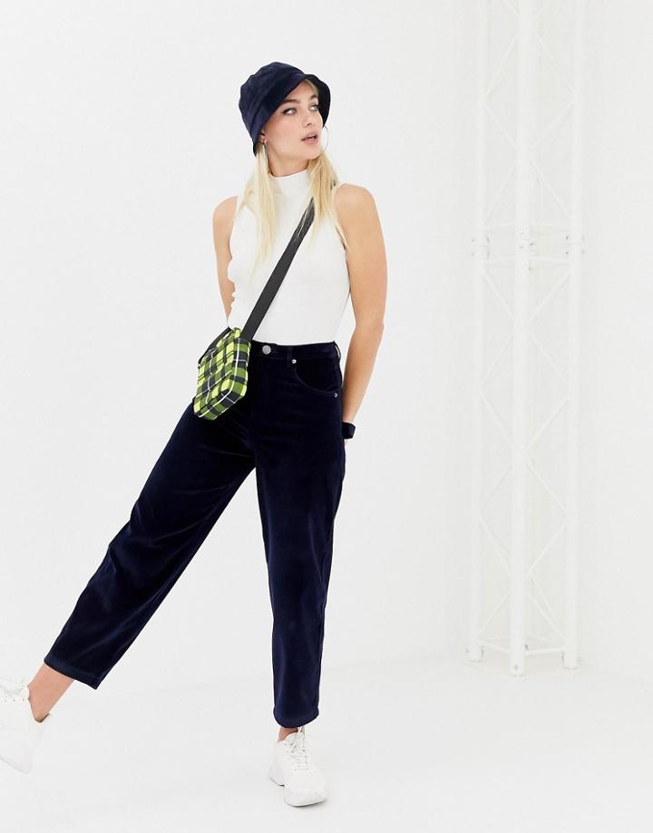 Asos Design Carpenter Boyfriend Jeans In Midnight Navy Velvet-blue