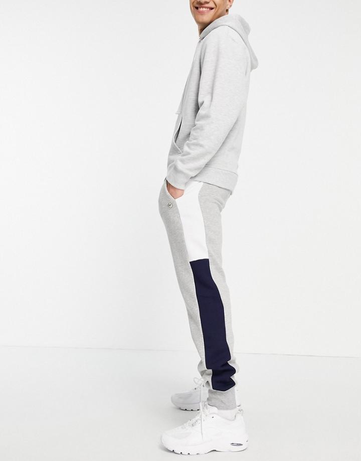 Le Breve Set Slim Fit Sweatpants In Light Gray & Navy-grey