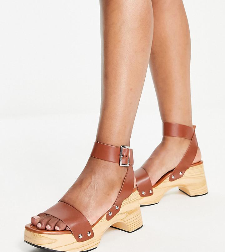 Glamorous Wide Fit Summer Clog Sandals In Tan-brown