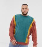 Asos Design Plus Oversized Sweatshirt In Towelling With Color Blocking In Brown