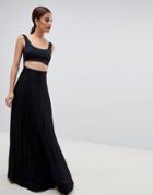 Asos Design Crop Top Pleated Maxi Dress - Black