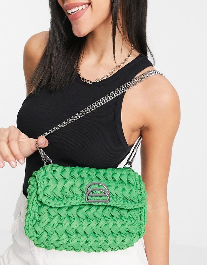Asos Design Green Knitted Adjustable Shoulder Bag With Hardware