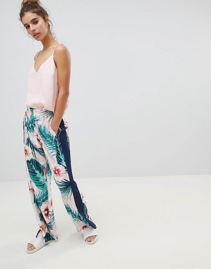 Asos Design Trackpants In Tropical Print With Side Stripe - Multi