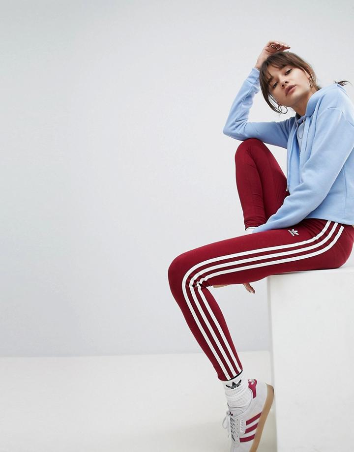 Adidas Originals Adicolor Three Stripe Leggings In Burgundy - Red