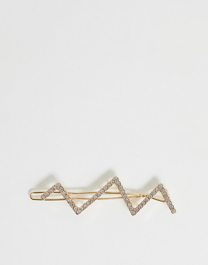 Asos Design Hair Clip In Crystal Zig Zag In Gold Tone