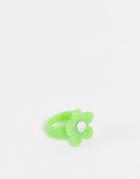 Asos Design Ring With Green Flower In Plastic