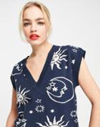 Neon Rose Relaxed Sweater Vest In Celestial Knit-navy