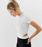 Bershka Cut Out Cropped Top In White - White