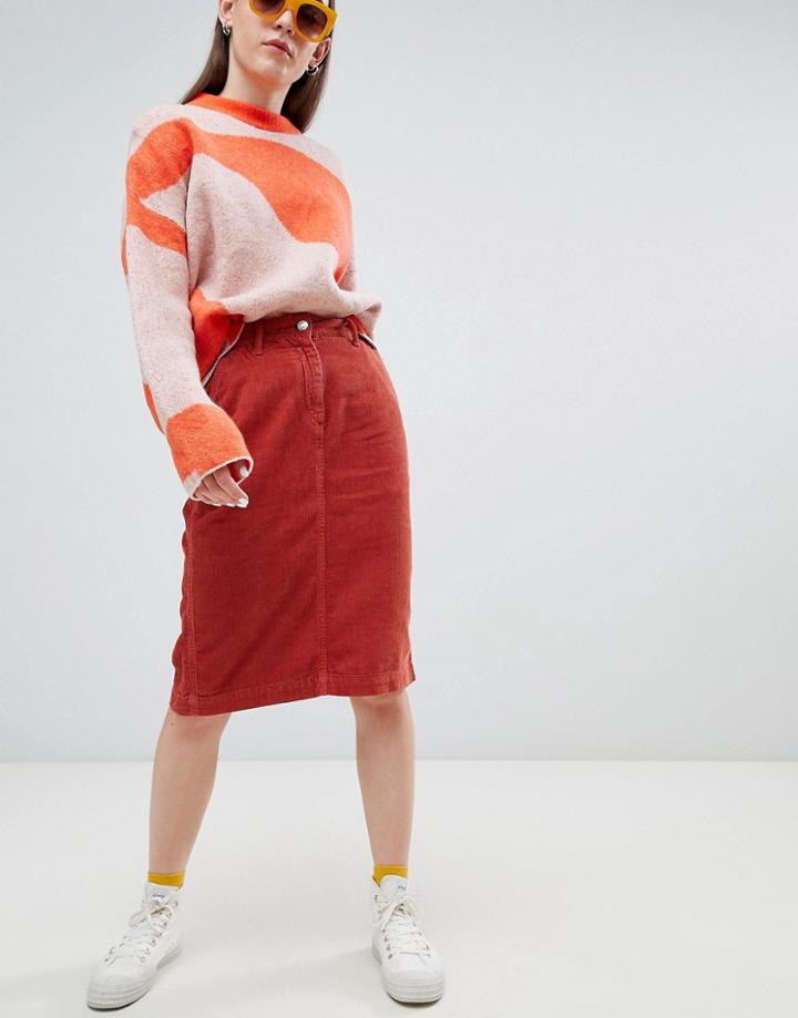 Kings Of Indigo Organic Cotton Cord Midi Skirt-red