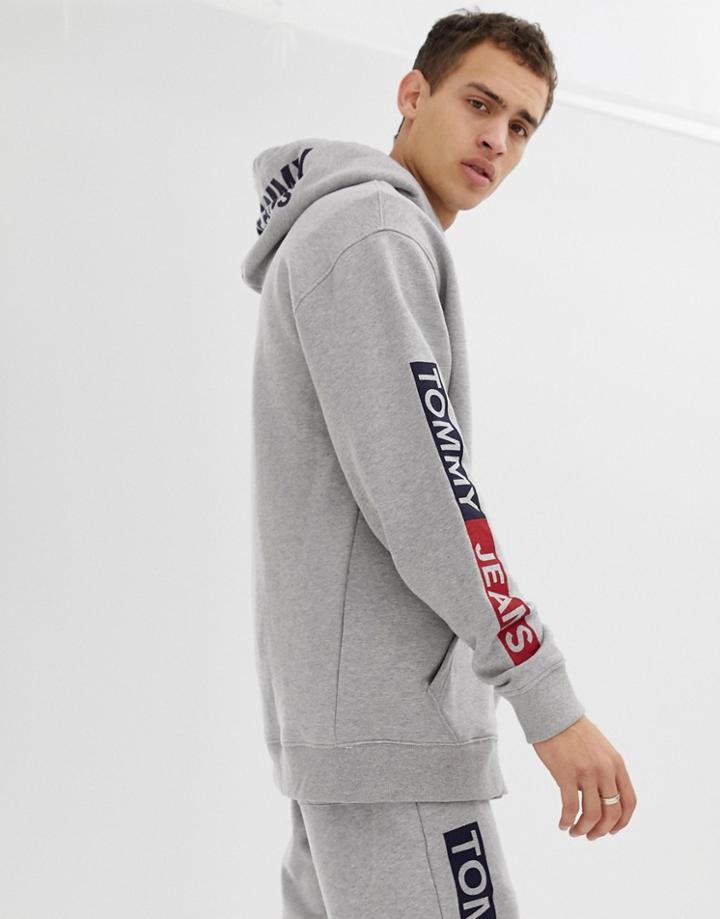 Tommy Jeans Regular Fit Full Zip Hoodie With Essential Sleeve Graphics In Light Gray - Gray