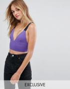 Monki Wide Strap Color Block Crop Top - Purple