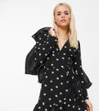 Asos Design Petite Wrap Front Mini Dress In Star Print-multi