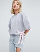 Chorus Tie Side Cropped Relaxed Tee - Gray