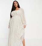 Lace & Beads Plus Exclusive Wrapped Bodice Maxi Dress In Cream Polka Dot Print-white