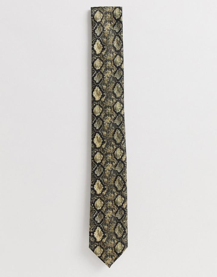 Twisted Tailor Tie In Snakeskin Print-gray
