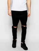 Asos Drop Crotch Jeans In Black With Knee Rips - Black