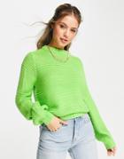 Asos Design Boxy Crew Neck Sweater With Balloon Sleeve In Green