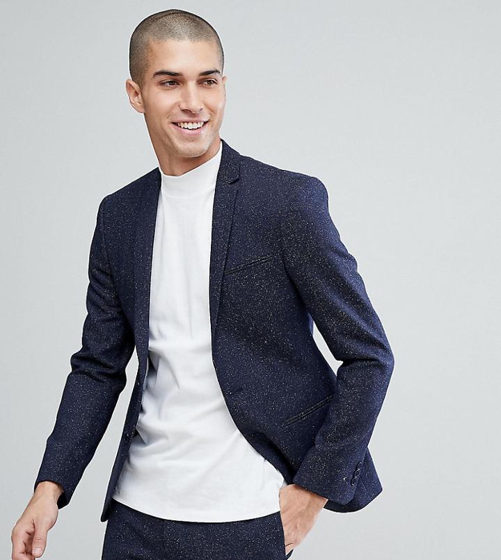 Noak Super Skinny Suit Jacket In Fleck-navy