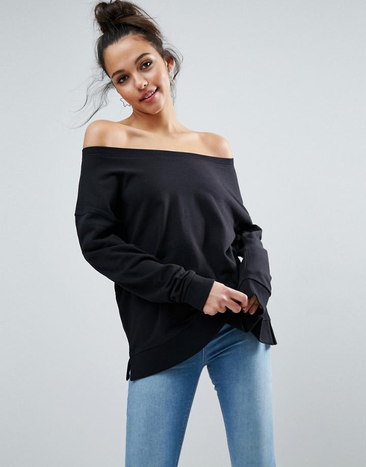 Asos Sweatshirt In Off Shoulder Boxy Fit - Black