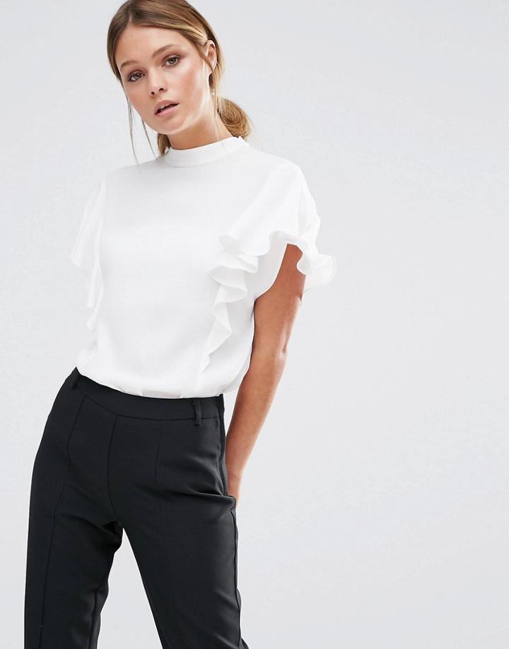 Closet High Neck Tie Neck Ruffle Sleeve Blouse - White