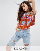 Reclaimed Vintage Inspired Cropped Hawaiian Shirt - Red