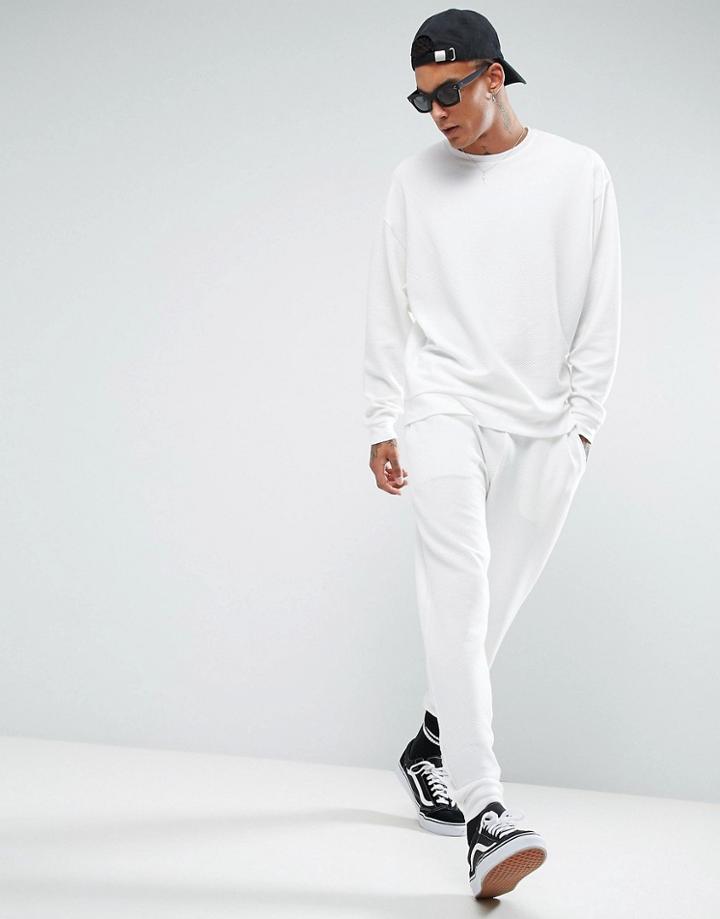 Asos Textured Jogger With Turn Up Cuffs - White