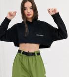 Collusion Fluffy Knit Cropped Hoodie In Black