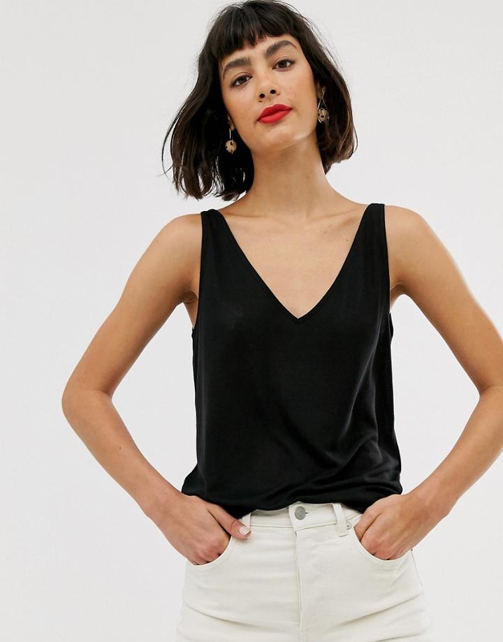 & Other Stories V-neck Tank Top In Black - Black