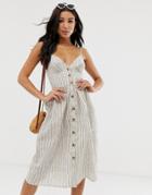 Influence Button Down Cami Strap Sun Dress In Stripe - Gray